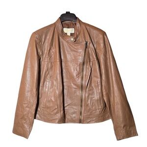 MICHAEL Michael Kors Women's Plus Size Leather Moto Jacket XL